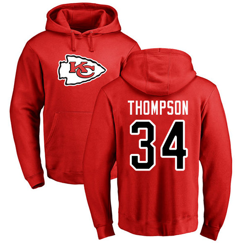 Men Kansas City Chiefs #34 Thompson Darwin Red Name and Number Logo Pullover Hoodie->women nfl jersey->Women Jersey